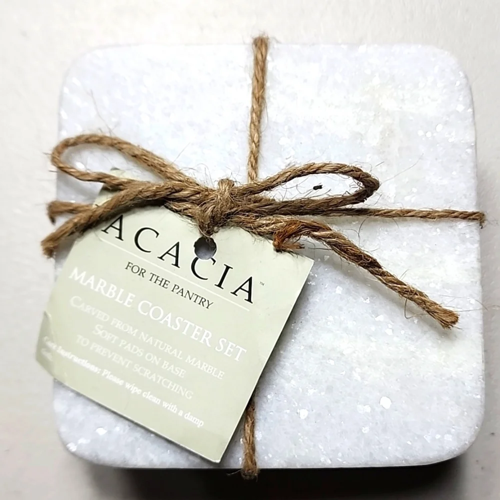 White Marble Coasters Square 4 pc Set 4 x 4 in NEW